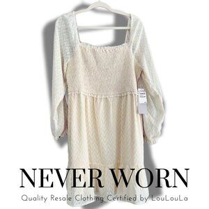 Ivory Cloud Smocked Dress with Sheer Sleeves | Never Worn | Size XL
